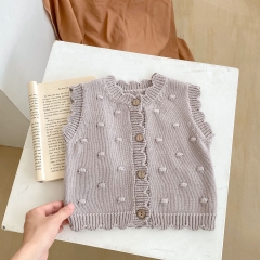 2023 New Autumn Baby Girls Knit Wool Balls Around Hollow-out Solid Knitting Vest Wholesale