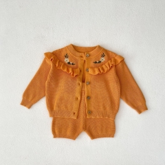 Infant Baby Girls In Autumn Embroidery Long Sleeve Knitted Sweater Combo Overalls In Sets Wholesale