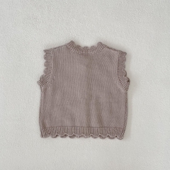 2023 New Autumn Baby Girls Knit Wool Balls Around Hollow-out Solid Knitting Vest Wholesale