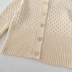 2023 New Arrival Infant Baby Girls Round-collars Hollow-out Pattern Cotton Cardigan Wholesale