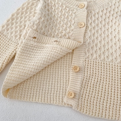 2023 New Arrival Infant Baby Girls Round-collars Hollow-out Pattern Cotton Cardigan Wholesale