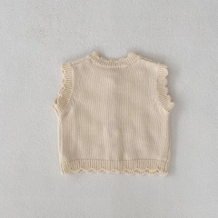 2023 New Autumn Baby Girls Knit Wool Balls Around Hollow-out Solid Knitting Vest Wholesale