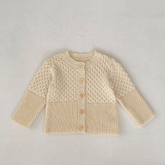 2023 New Arrival Infant Baby Girls Round-collars Hollow-out Pattern Cotton Cardigan Wholesale