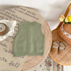 2023 New Autumn Baby Girls Embroidery Combo 2 Pockets Hollow-out Solid Knitting Vest Wholesale
