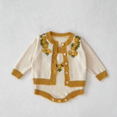 Infant Baby Girls Knitting Floral Cardigan Combo Overalls In Sets Wholesale