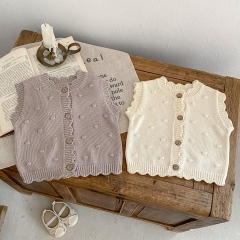 2023 New Autumn Baby Girls Knit Wool Balls Around Hollow-out Solid Knitting Vest Wholesale