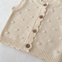 2023 New Autumn Baby Girls Knit Wool Balls Around Hollow-out Solid Knitting Vest Wholesale