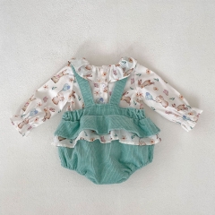2023 Baby Girls Rabbit Design Shirt Combo Corduroy Romper In Sets Wholesale
