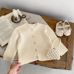 2023 New Arrival Infant Baby Girls Round-collars Hollow-out Pattern Cotton Cardigan Wholesale
