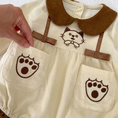 2023 New Autumn Infant Baby Unisex Little Cat Embroidery Long Sleeve One Piece Wholesale