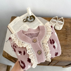 2023 New Arrival Infant Baby Girls Lace Round-collars Hollow-out Pattern Cotton Cardigan Wholesale