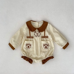 2023 New Autumn Infant Baby Unisex Little Cat Embroidery Long Sleeve One Piece Wholesale