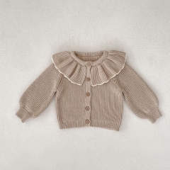 New Autumn Infant Baby Girls Ruffled Collar Hollow-out Pattern Cotton Cardigan Wholesale