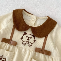 2023 New Autumn Infant Baby Unisex Little Cat Embroidery Long Sleeve One Piece Wholesale