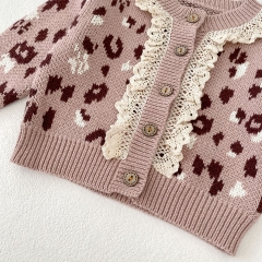 2023 New Arrival Infant Baby Girls Lace Round-collars Hollow-out Pattern Cotton Cardigan Wholesale