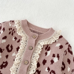 2023 New Arrival Infant Baby Girls Lace Round-collars Hollow-out Pattern Cotton Cardigan Wholesale