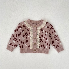 2023 New Arrival Infant Baby Girls Lace Round-collars Hollow-out Pattern Cotton Cardigan Wholesale