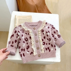 2023 New Arrival Infant Baby Girls Lace Round-collars Hollow-out Pattern Cotton Cardigan Wholesale