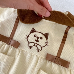 2023 New Autumn Infant Baby Unisex Little Cat Embroidery Long Sleeve One Piece Wholesale