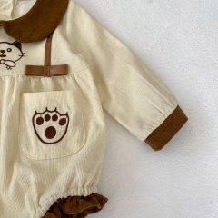 2023 New Autumn Infant Baby Unisex Little Cat Embroidery Long Sleeve One Piece Wholesale