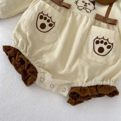 2023 New Autumn Infant Baby Unisex Little Cat Embroidery Long Sleeve One Piece Wholesale