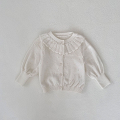 Infant Baby Girls Lotus Leaf Collar Long Sleeve Knit Cardigan Knitwear Wholesale
