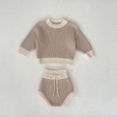 2023 New Arrival in Autumn Infant Baby Girl Round Collar Cardigan Combo Short Pants In Sets Wholesale