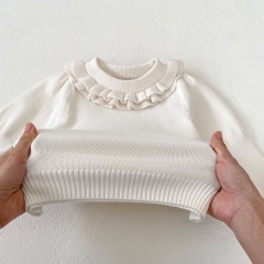 Infant Baby Girls White Lace Round Collars Simpfy Long-sleeve Undershirt Autumn Wholesale