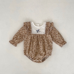 2023 Infant Baby Girls Embroidery Jacquard Long Sleeve One Piece Wholesale