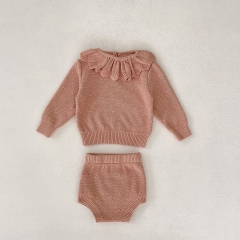 Infant Baby Girls 0-2 years Lotus Leaf Collar Cardigan Combo Short Pants In Sets Wholesale