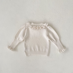 Infant Baby Girls White Lace Round Collars Simpfy Long-sleeve Undershirt Autumn Wholesale