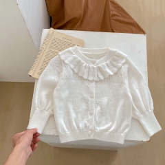 Infant Baby Girls Lotus Leaf Collar Long Sleeve Knit Cardigan Knitwear Wholesale