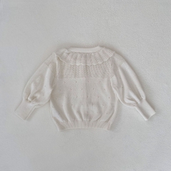Infant Baby Girls Lotus Leaf Collar Long Sleeve Knit Cardigan Knitwear Wholesale