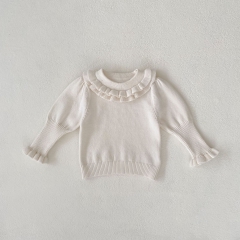Infant Baby Girls White Lace Round Collars Simpfy Long-sleeve Undershirt Autumn Wholesale