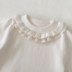 Infant Baby Girls White Lace Round Collars Simpfy Long-sleeve Undershirt Autumn Wholesale