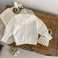 Infant Baby Girls Lotus Leaf Collar Long Sleeve Knit Cardigan Knitwear Wholesale