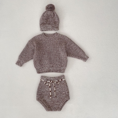 2023 New Autumn&Winter Baby Girls Cardigan Combo Short Pants With Hat In Sets Wholesale