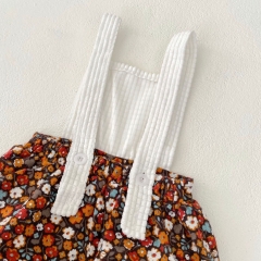 Infant Baby Girls 0-2Y Lace Long Sleeve Top Combo  Floral Print Overalls 2-Piece Suit Fashion Baby Clothing Sets