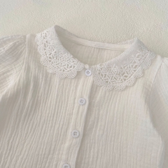 Infant Baby Girls 0-2Y Lace Long Sleeve Top Combo  Floral Print Overalls 2-Piece Suit Fashion Baby Clothing Sets