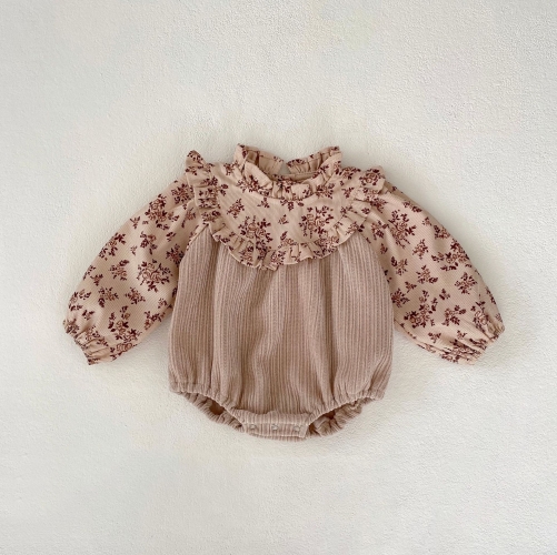 2023 New Autumn Infant Baby Girl Corduroy Jacquard Long Sleeve One Piece Wholesale