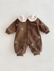 2023 New Winter Infant Baby Unisex Corduroy Teddy Bear Embroidery Romper Wholesale