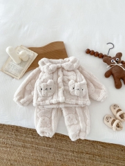 Unisex Infant Baby Solid Fluffy Knitting Pattern Cardigan and Pants Sets Wholesale