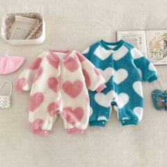 Winter Infant Baby Girls Cozy Thick Heart Pattern Romper Wholesale