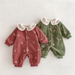 Unisex Infant Baby Winter Cozy Thick Popcorn Cartoon Embroidery Romper Wholesale