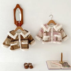 Infant Baby Girls Kids Preppy Patchwork Knitted Cardigan with Pockets Wholesale