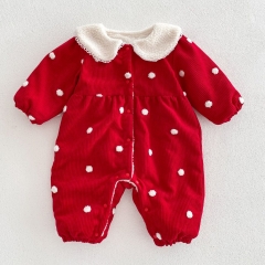 2023 New Winter Infant Baby Girls Warm Thick Dots Knitted Romper Wholesale