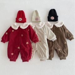 2023 New Winter Infant Baby Unisex Corduroy Teddy Bear Embroidery Romper Wholesale