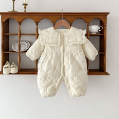 2023 New Winter Infant Baby Girls Warm Thick Solid White Romper Wholesale
