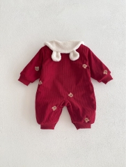 2023 New Winter Infant Baby Unisex Corduroy Teddy Bear Embroidery Romper Wholesale