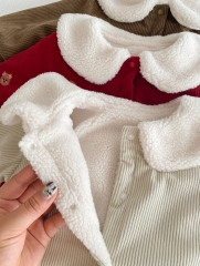 2023 New Winter Infant Baby Unisex Corduroy Teddy Bear Embroidery Romper Wholesale